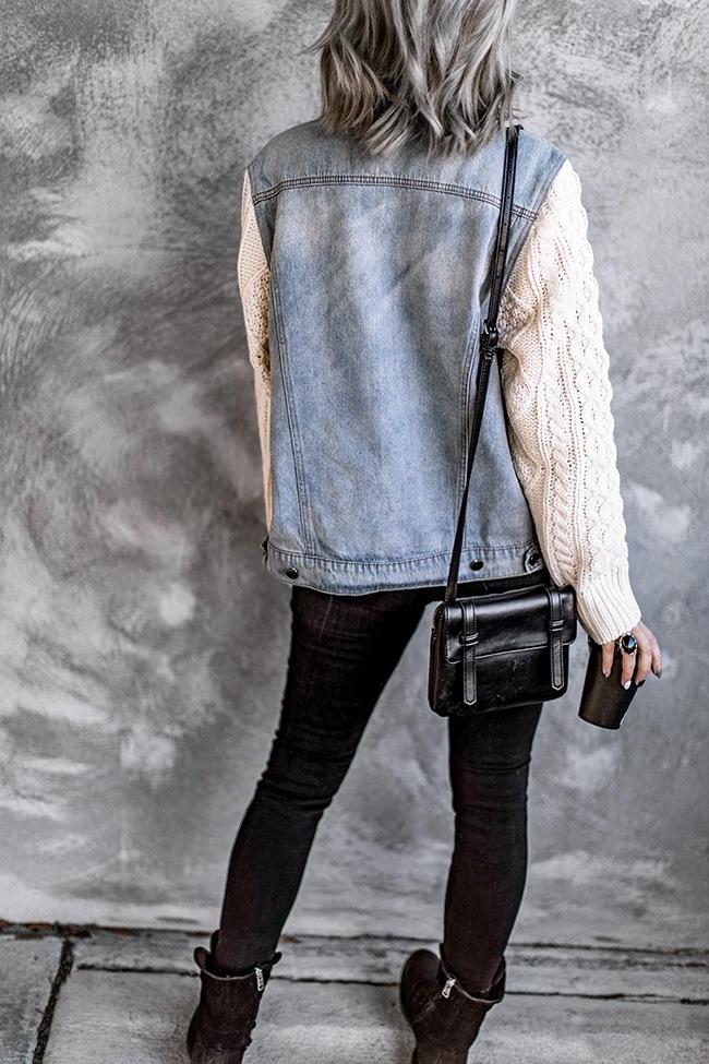 Stilla | Strikket Panel Denim Jakke Tops Rabat