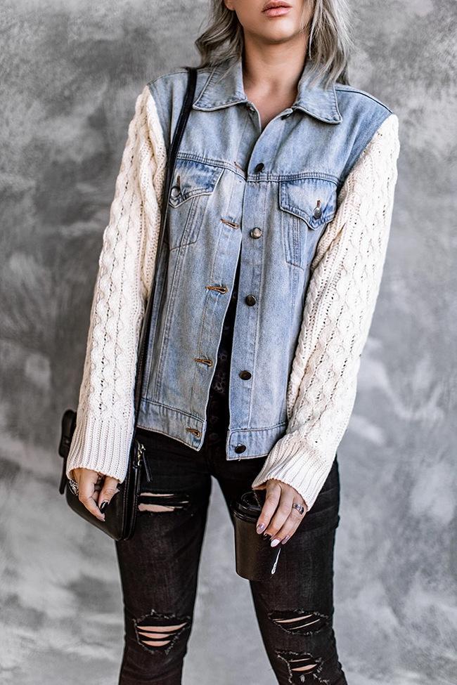 Stilla | Strikket Panel Denim Jakke Tops Rabat