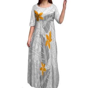 Stilla | Polynesisk Print Plus Size Rund Hals Kjole