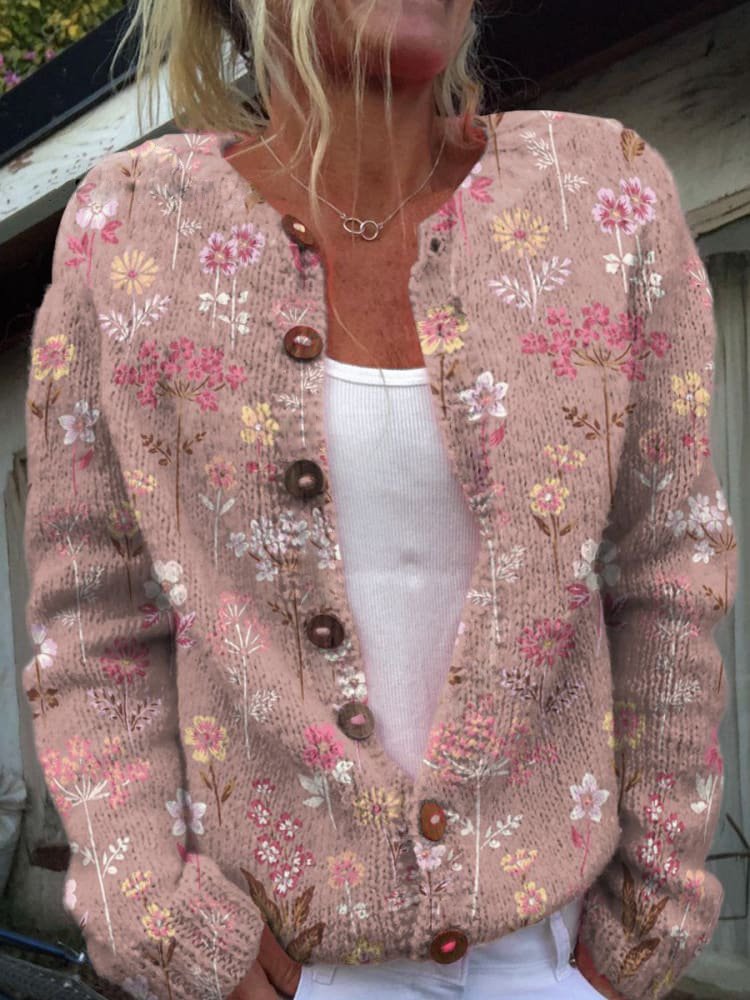 Stilla | Blomster mønster strikjakke Udsalg