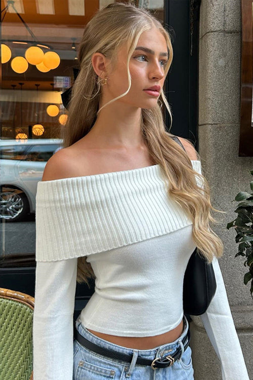 Stilla | Endearing Appeal Ribbet Strik Off the Shoulder Til Toppen Online nu