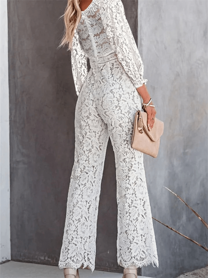Stilla | Hvid Jumpsuit Med Hulblomster-mønster Og V-udskæring Dame Sæt Levere