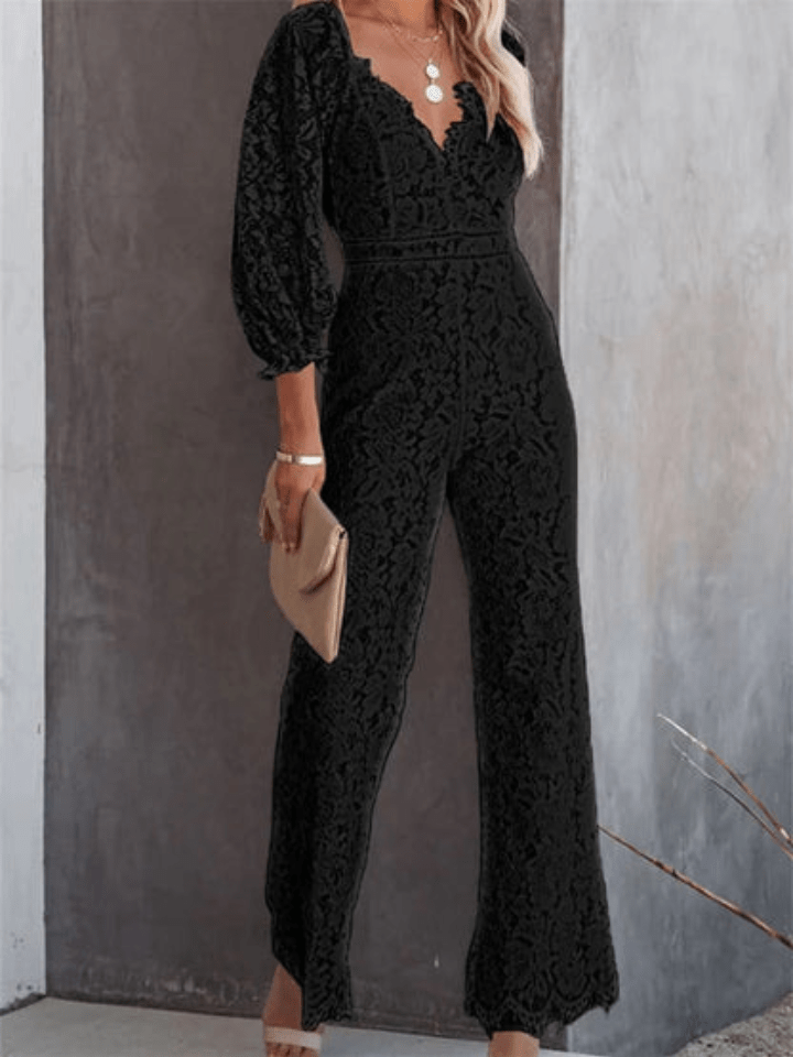 Stilla | Hvid Jumpsuit Med Hulblomster-mønster Og V-udskæring Dame Sæt Levere