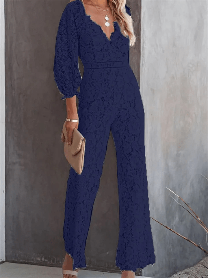 Stilla | Hvid Jumpsuit Med Hulblomster-mønster Og V-udskæring Dame Sæt Levere