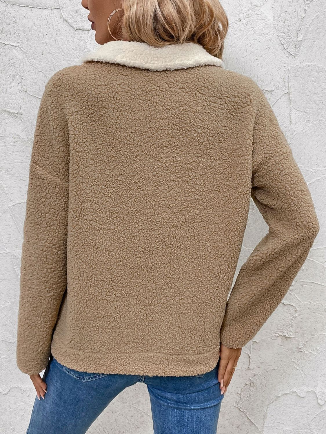 Stilla | Perfee Kontrast Halv-Zip Langærmet Sweatshirt Online