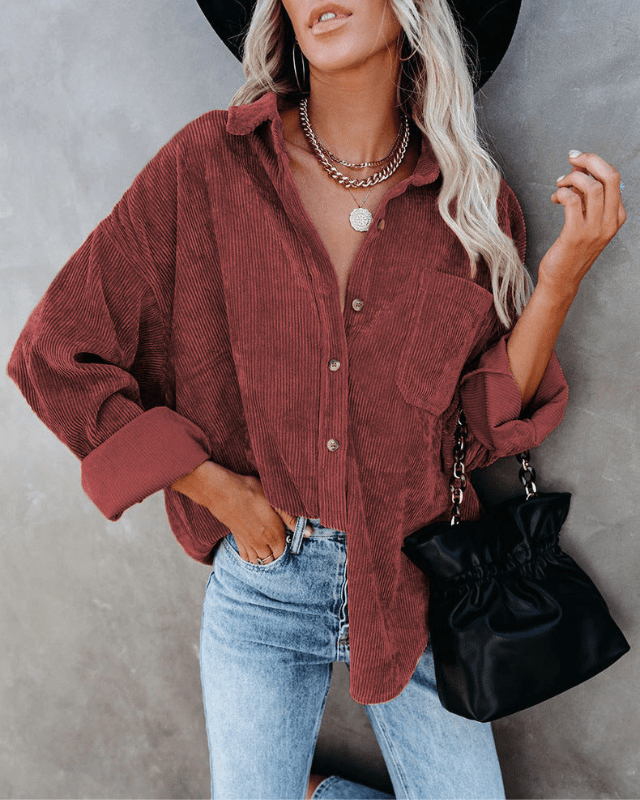 Stilla | Dametop Behagelig Corduroy Bluse Tidløs Stil i Moderne Farver