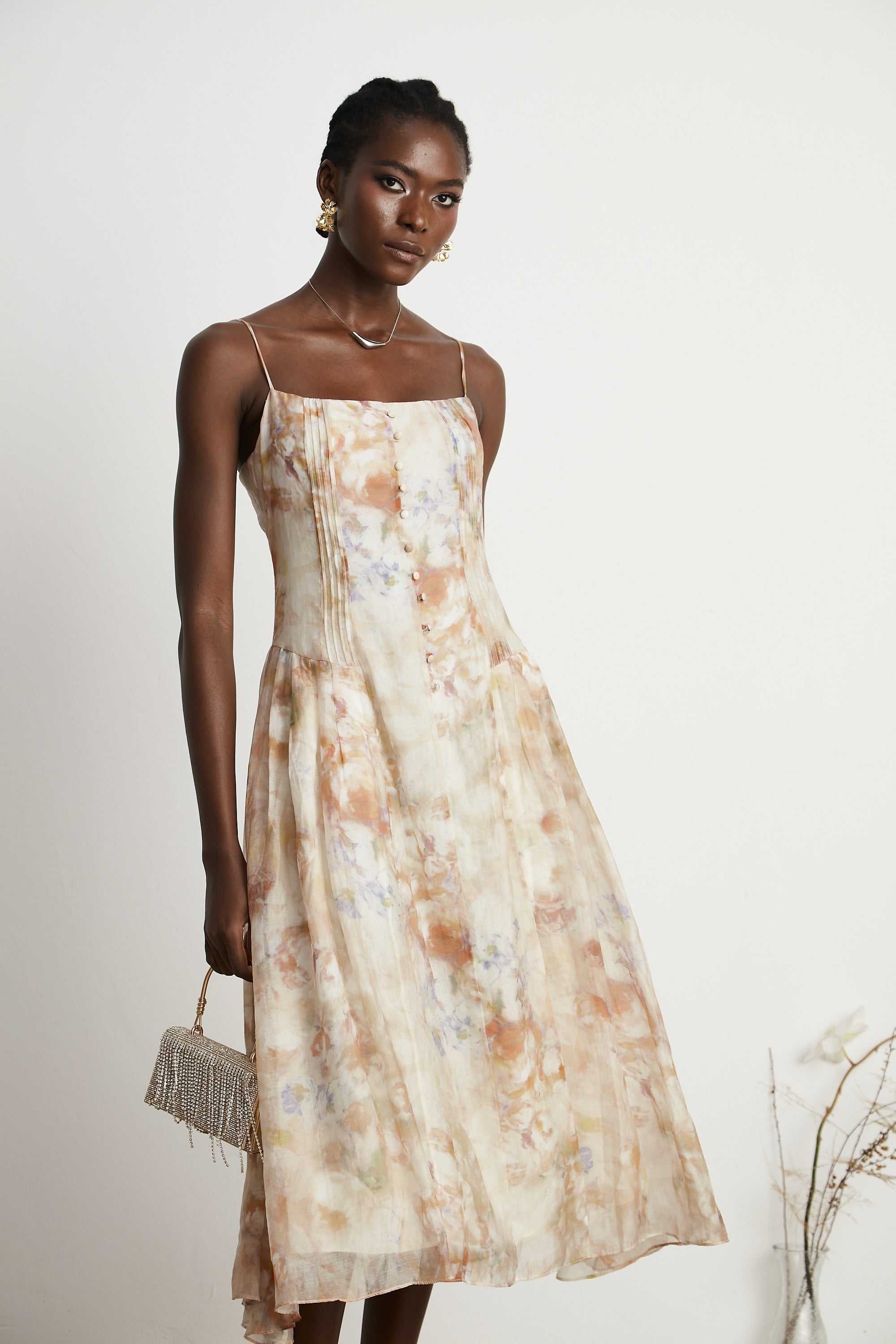 Stilla | Blomster Print Midi Kjole Mode