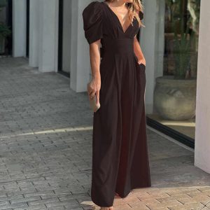 Stilla | Elegant V-hals Jumpsuit Med Puffærmer Til Stilfulde Kvinder Hot på udsalg