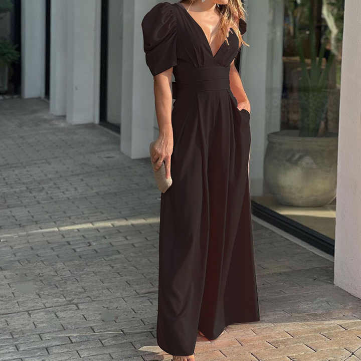 Stilla | Elegant V-hals Jumpsuit Med Puffærmer Til Stilfulde Kvinder Hot på udsalg