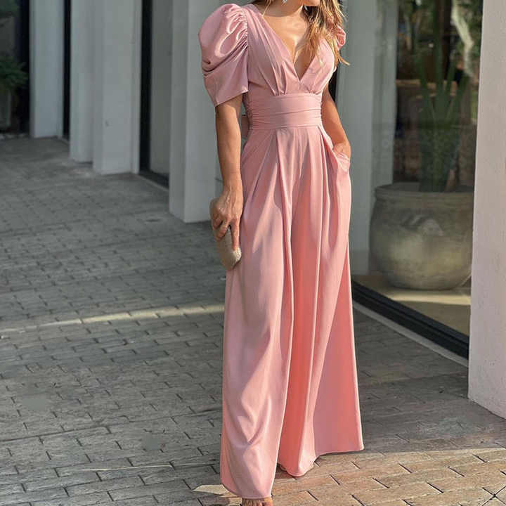 Stilla | Elegant V-hals Jumpsuit Med Puffærmer Til Stilfulde Kvinder Hot på udsalg