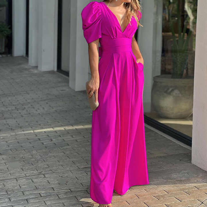 Stilla | Elegant V-hals Jumpsuit Med Puffærmer Til Stilfulde Kvinder Hot på udsalg