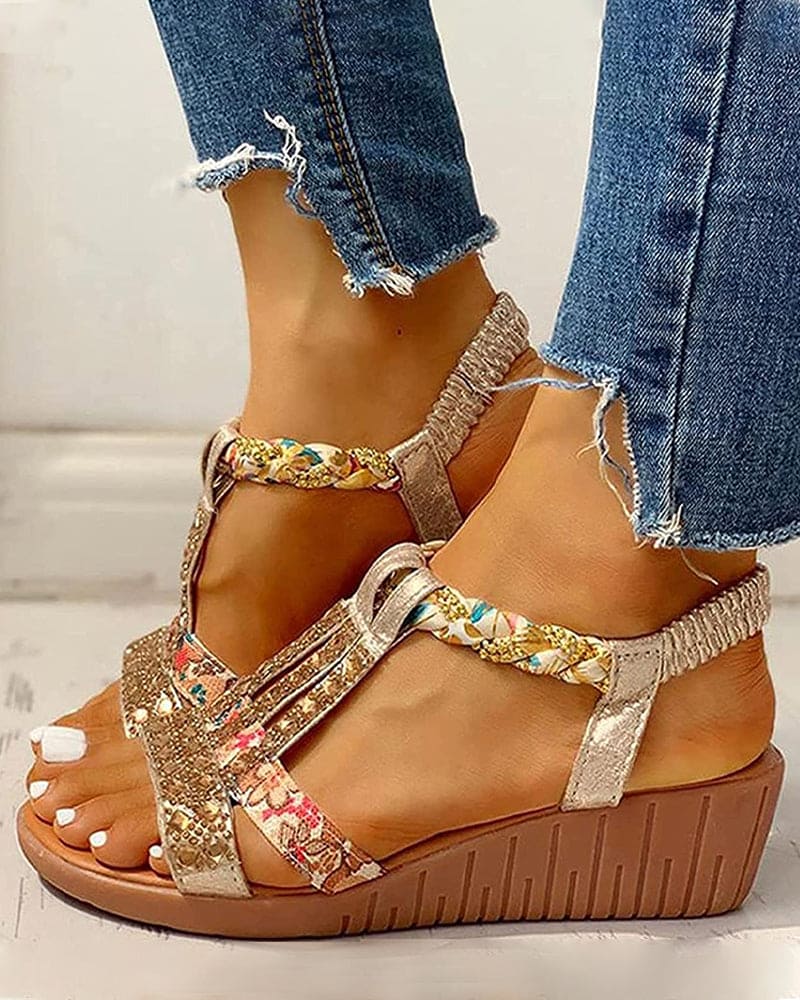 Stilla | Strand sandal med Boho kilehæle Udsalg