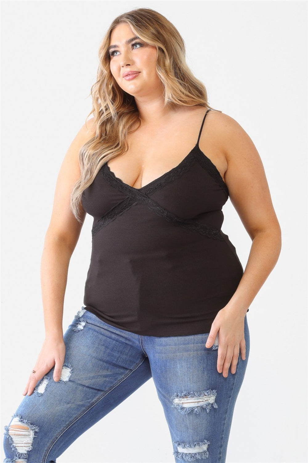 Stilla | Plus Size Blonder Detail V-Hals Cami