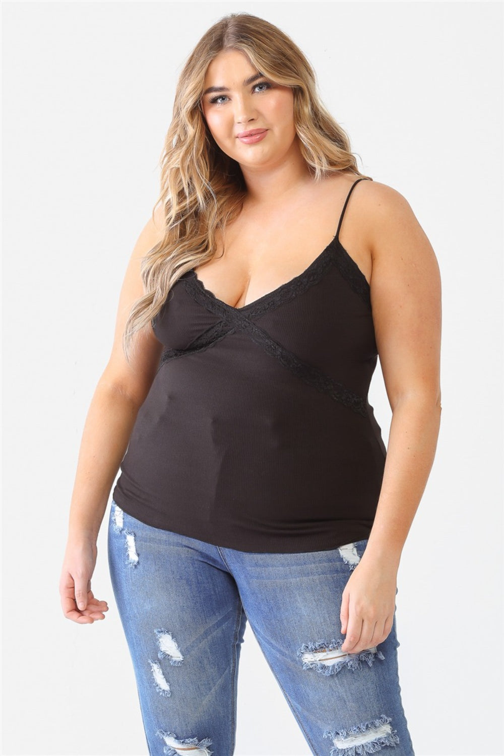 Stilla | Plus Size Blonder Detail V-Hals Cami