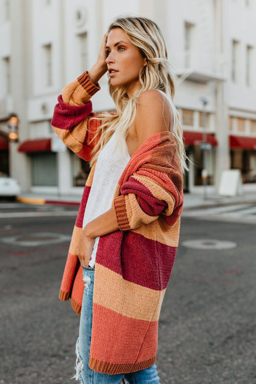 Stilla | Roman Rusty Orange Stribet Strikketrøje