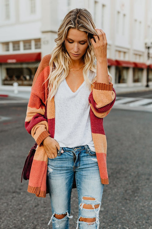 Stilla | Roman Rusty Orange Stribet Strikketrøje