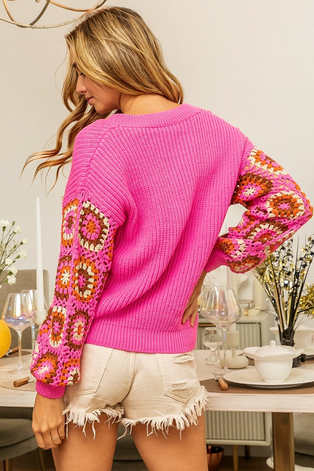 Stilla | V-hals Hæklet Langærmet Sweater Levere