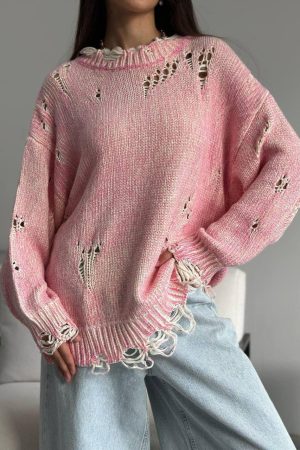 Stilla | Rund hals uld hul strik sweater