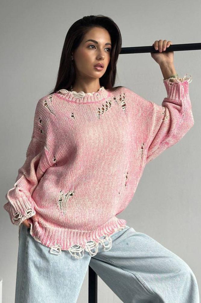Stilla | Rund hals uld hul strik sweater