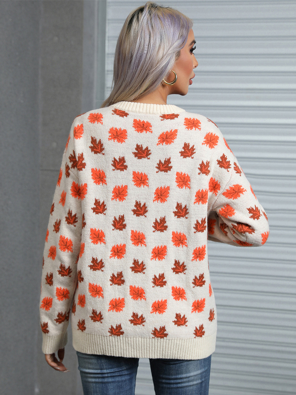 Stilla | Wings Ahornblad Rund Hals Langærmet Sweater på udsalg