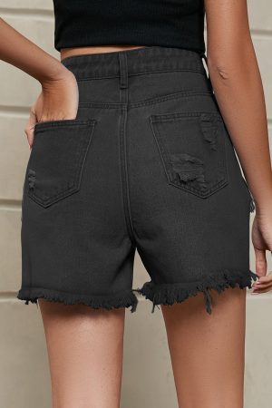 Stilla | Afslappet Simplicitet Solid Quast Rivet Lige Denim Shorts Udsalg