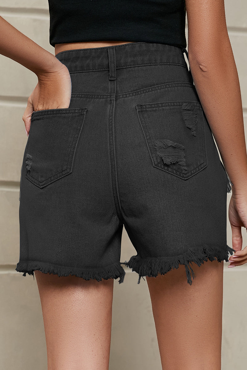Stilla | Afslappet Simplicitet Solid Quast Rivet Lige Denim Shorts Udsalg