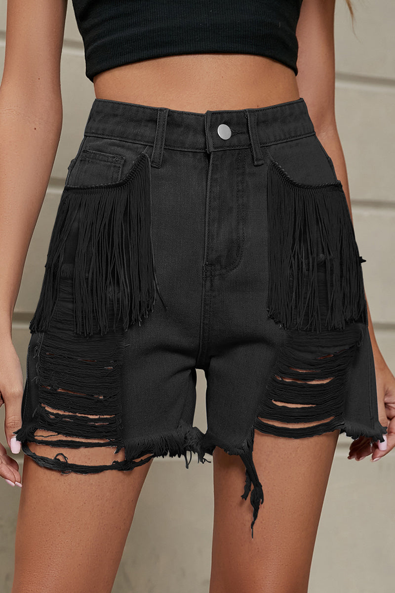 Stilla | Afslappet Simplicitet Solid Quast Rivet Lige Denim Shorts Udsalg