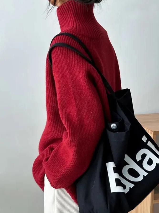 Stilla | Ensfarvet Rød Sweater Med Ståkrave