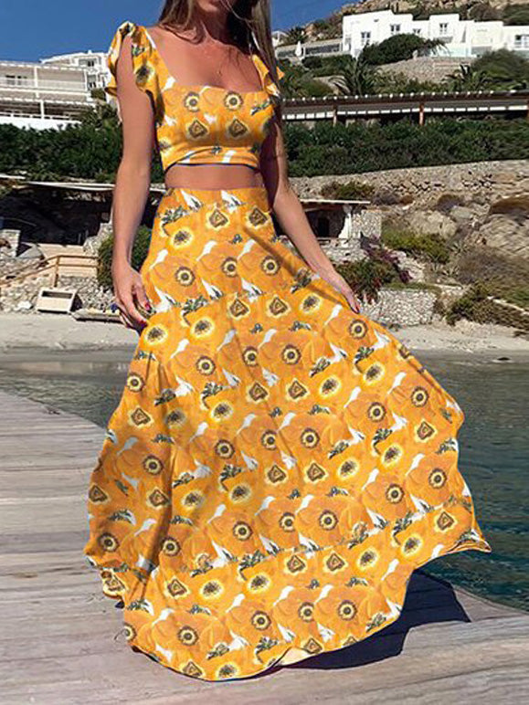 Stilla | Kvinders Sæt Boho Print Crop Top & Nederdel to Delet Sæt på udsalg