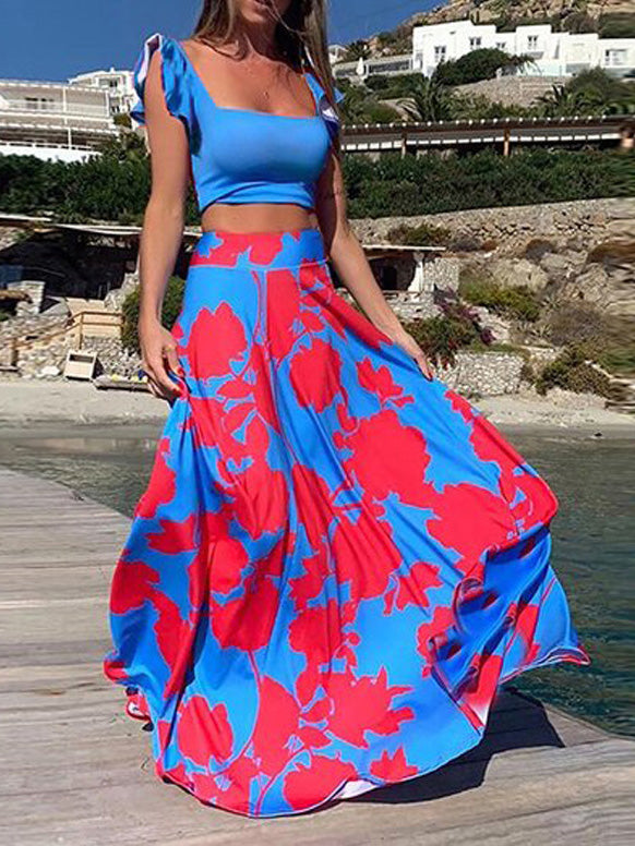 Stilla | Kvinders Sæt Boho Print Crop Top & Nederdel to Delet Sæt på udsalg