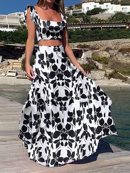 Stilla | Kvinders Sæt Boho Print Crop Top & Nederdel to Delet Sæt på udsalg