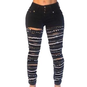 Stilla | Chain Hole Denim 3 Knap Høj Talje Jeans Udsalg