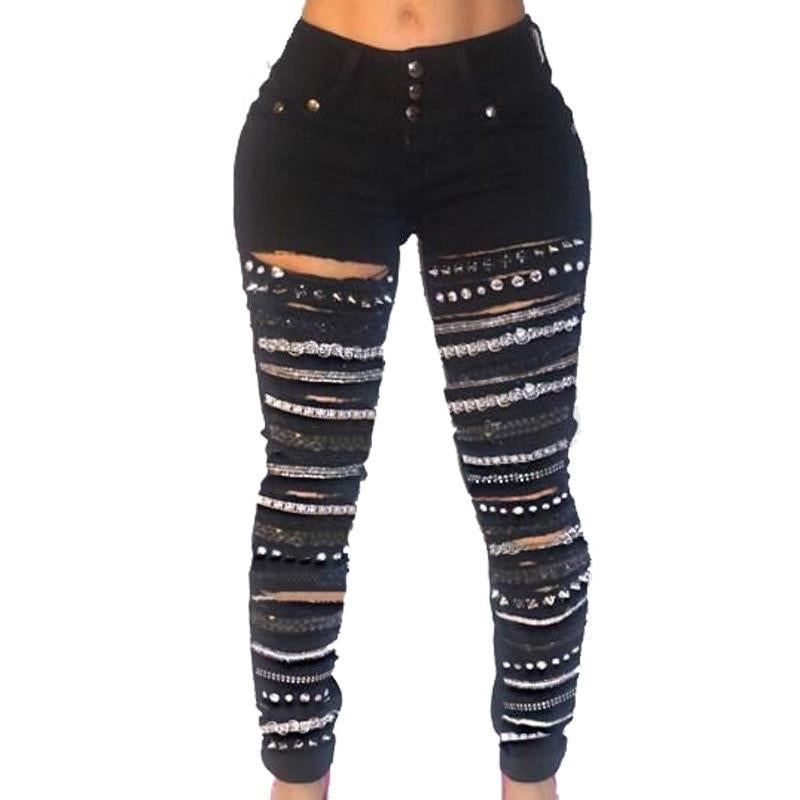 Stilla | Chain Hole Denim 3 Knap Høj Talje Jeans Udsalg