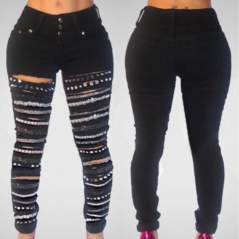 Stilla | Chain Hole Denim 3 Knap Høj Talje Jeans Udsalg