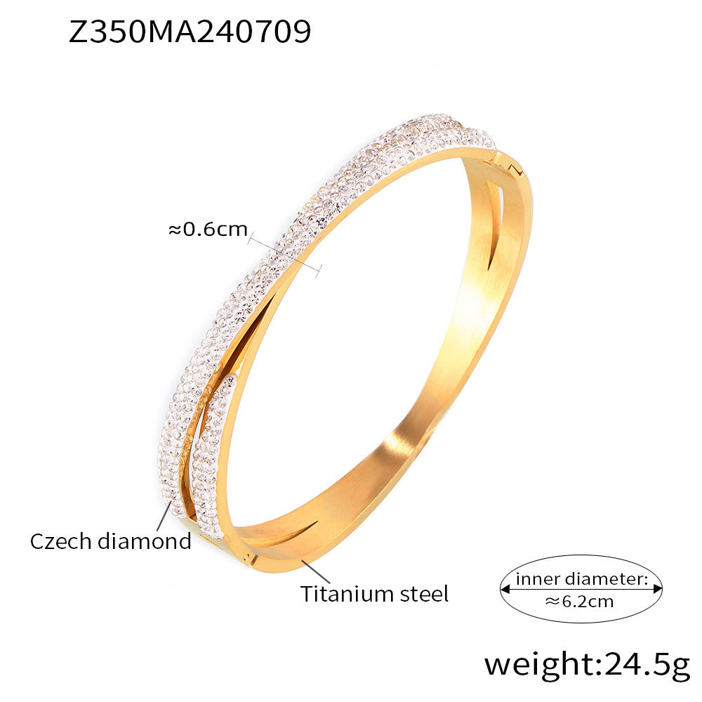 Stilla | Dobbeltlag Twin Titanium Stål Belagt 18k Ægte Guld Indlagt Armbånd Hot på udsalg