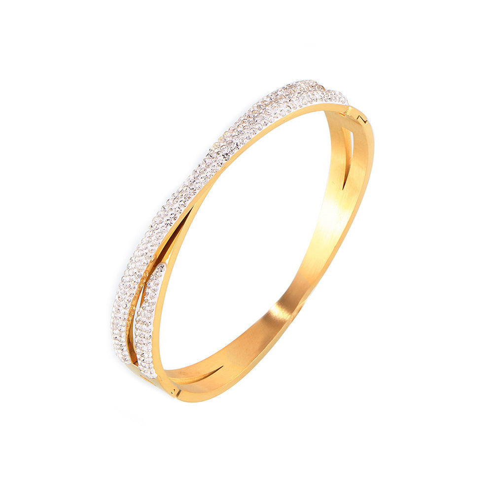 Stilla | Dobbeltlag Twin Titanium Stål Belagt 18k Ægte Guld Indlagt Armbånd Hot på udsalg