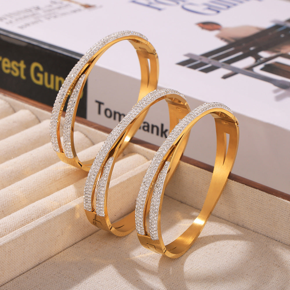 Stilla | Dobbeltlag Twin Titanium Stål Belagt 18k Ægte Guld Indlagt Armbånd Hot på udsalg