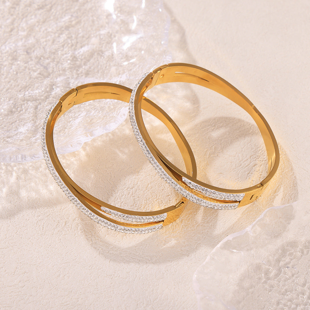 Stilla | Dobbeltlag Twin Titanium Stål Belagt 18k Ægte Guld Indlagt Armbånd Hot på udsalg