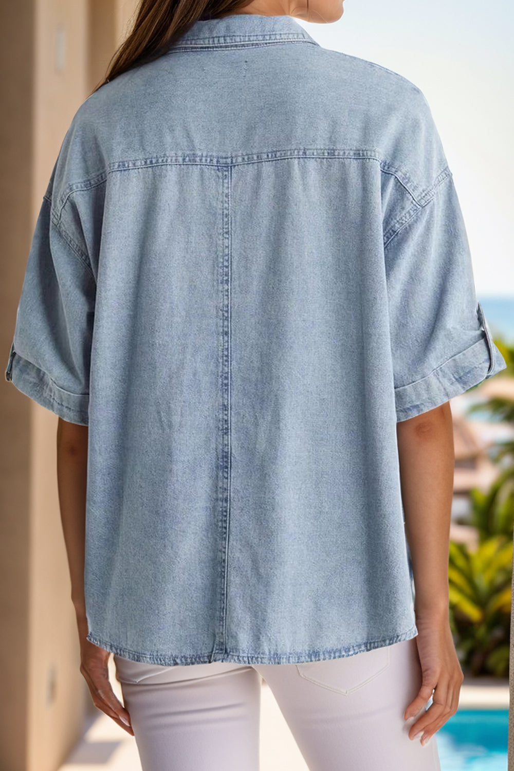 Stilla | Knapper Op Halv Ærme Denim Skjorte