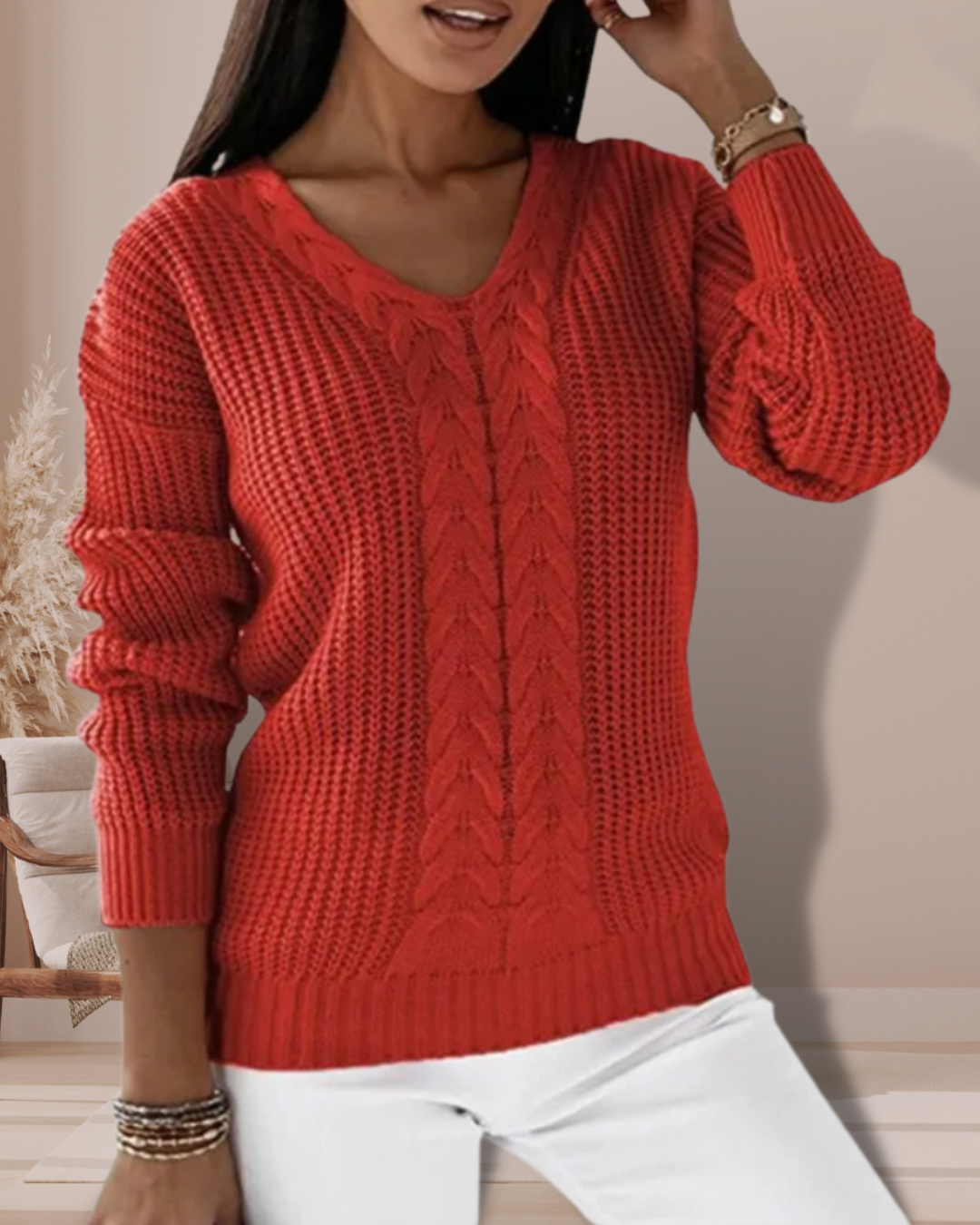 Stilla | Elegant Strikpullover Med V-udskæring