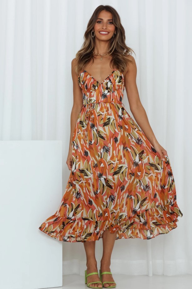 Stilla | Off Shoulder Boho Sling Print Kjole på udsalg