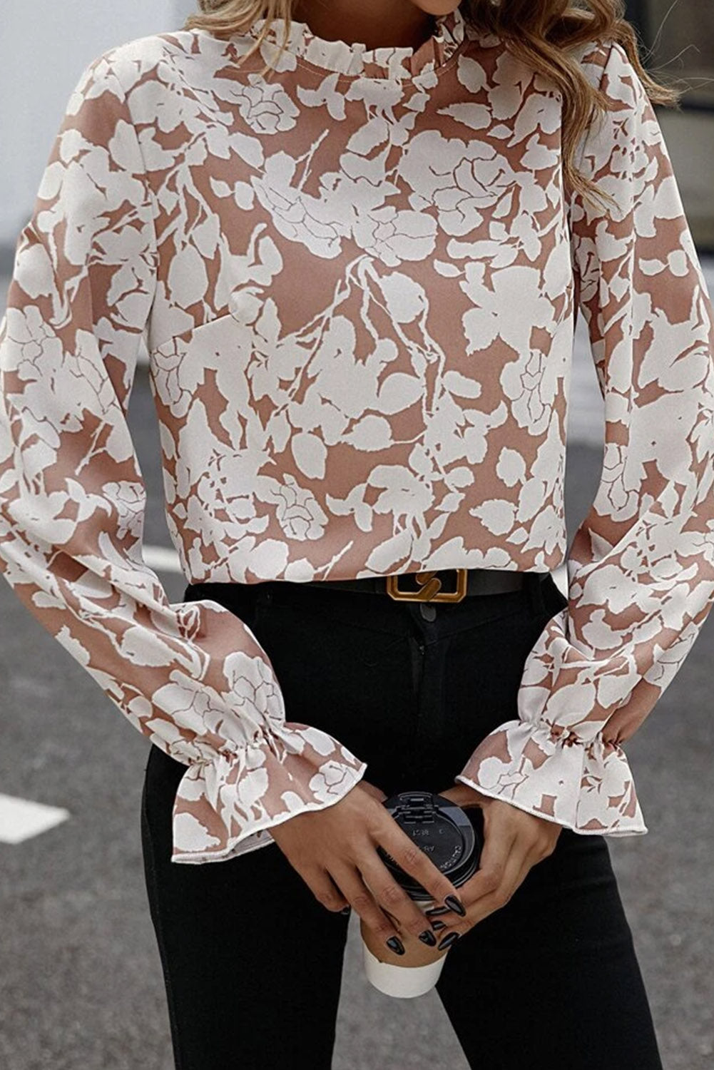 Stilla | Floral Tryk Mock Neck Ruffle Ærme Bluse Online nu