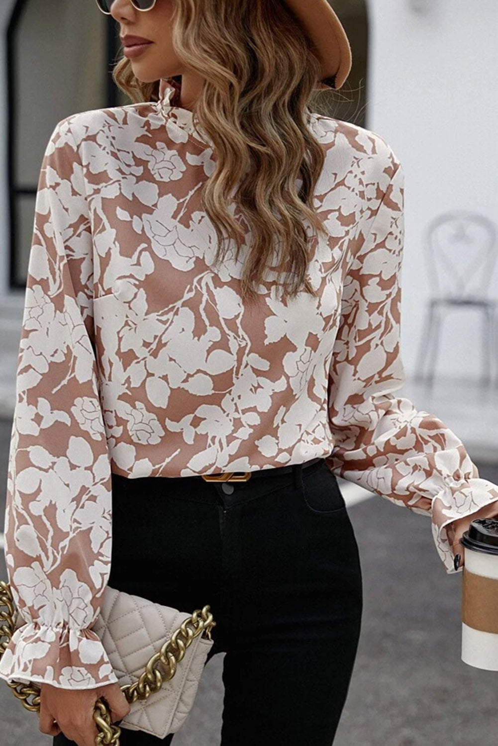 Stilla | Floral Tryk Mock Neck Ruffle Ærme Bluse Online nu