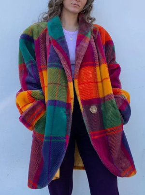 Stilla | Jakke Oversized Tjekket Jakke Med Farverigt Design Online nu