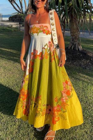 Stilla | Del Din Lykke Print Maxi Kjole Grønne Blomster