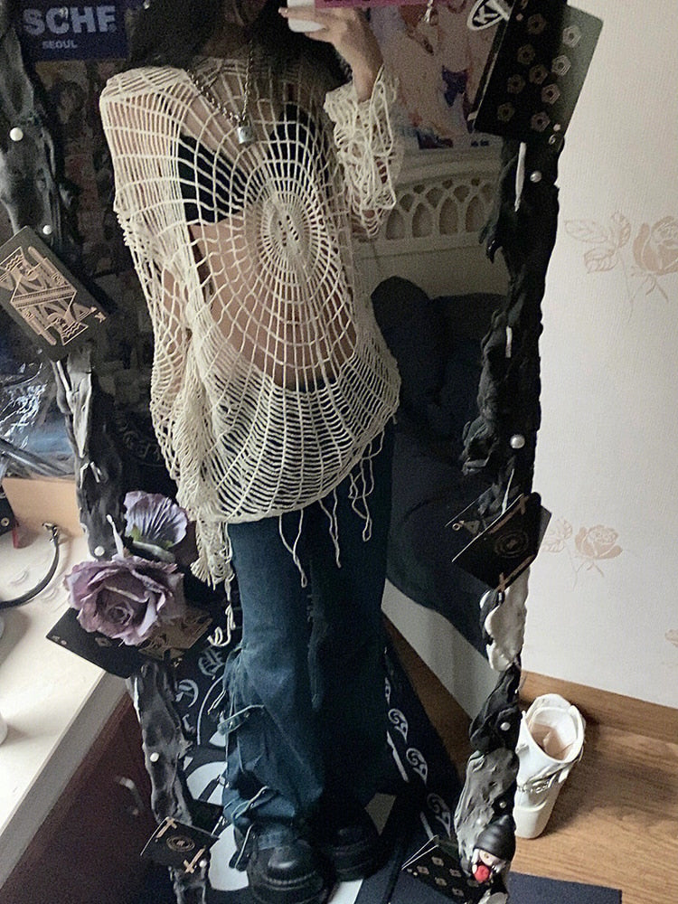 Stilla | Hættebluse Spider Lace Spice Girl Koreansk Dame Mode Online salg