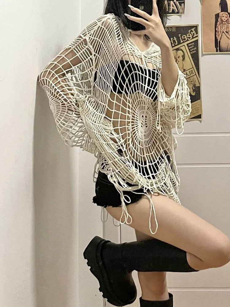 Stilla | Hættebluse Spider Lace Spice Girl Koreansk Dame Mode Online salg