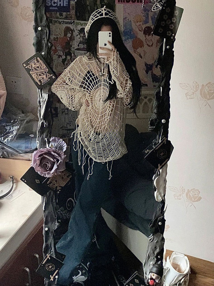Stilla | Hættebluse Spider Lace Spice Girl Koreansk Dame Mode Online salg
