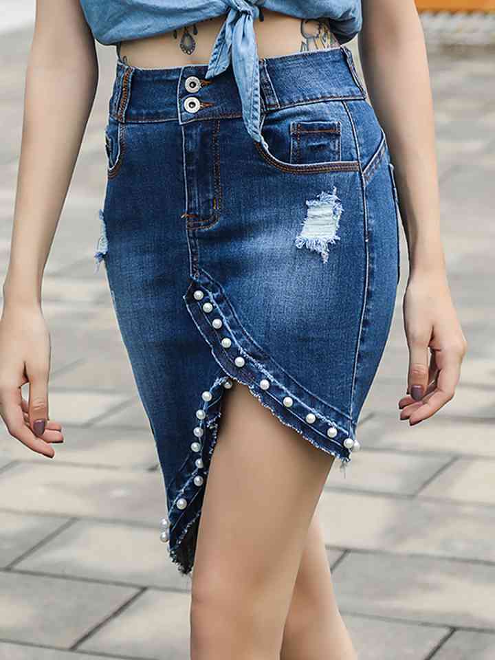 Stilla | Størrelse Knap Denim Skirt