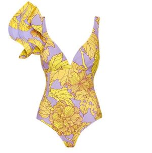 Stilla | Gul Blomster Badedragt Med Ruffles